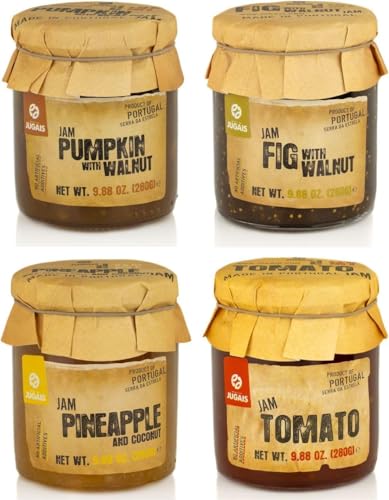 Selección Variada de Mermeladas – Pack de 4 frascos de 280 g – Sabores Únicos: Calabaza con Nueces, Higo con Nueces, Piña con Coco, Tomate – Sin ingredientes artificiales