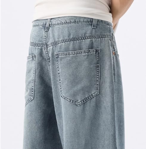 Men's Loose Casual Jeans Straight Wide Leg Lightweight Zipper Button Closure Denim Pants with Pockets4
