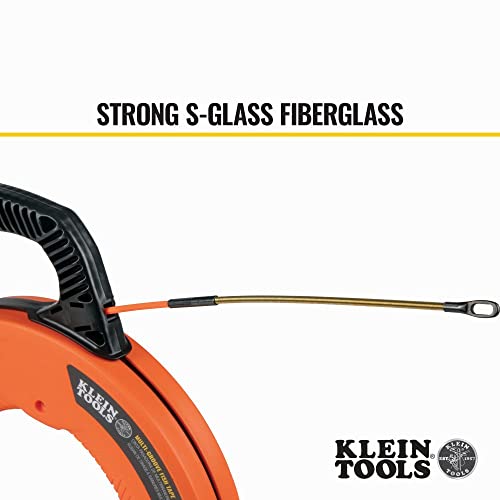 Klein Tools 56380 Non-Conductive Electrical Fish Tape, Multi-Groove Fiberglass Wire Puller With Steel Leader, 100-Foot X 3/16-Inch,Orange/Black #TOP4