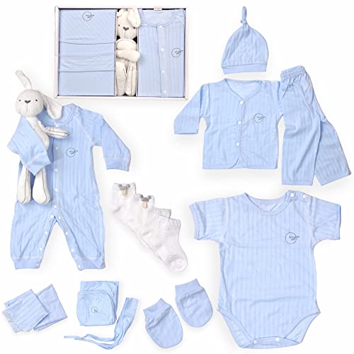 Image of The Hamper Gift Co. - Baby Gift Set - Gender Reveal Gift Set - Baby Essensials - 100% Cotton - Gift Set - 20 Piece Gift Set