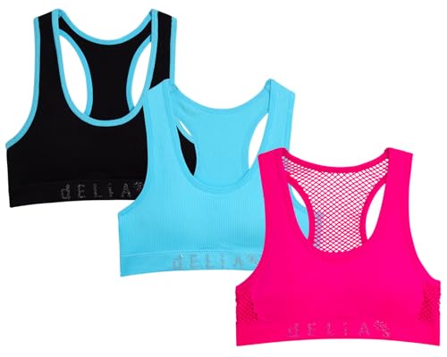 Opiniones de Sujetadores deportivos para Niña más recomendados. 46 dELiA*s Sujetadores Deportivos para Niñas, Paquete De 3, Suaves, Sin Costuras, con Espalda Cruzada, Acolchados, De Entrenamiento (Tallas: 32A, 36A), Talla,
