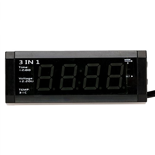 VIGORSTRENG 3IN1 自動車 多機能電子電圧計 温度計 時計 時間表示可能 LEDデジタル表示モニター