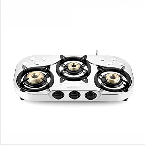 Image of UCOOK JUNTO Manual Stainless Steel Mid Delux 3B Series 3 Burners Gas Stove Stainless Steel Cooktop, Steel Grey