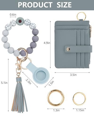 Image of Wristlet Wallet for Women, Keychain Wallet with AirTag Holder | 9 card slots,ID window & zipper pocket,RFID,beaded wrist strap and compact design for travel,shopping and daily carry.