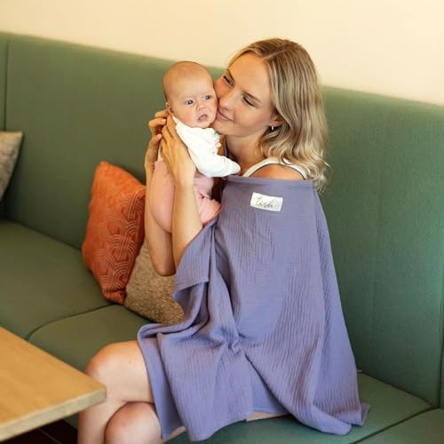 Image of Nursing Cover for Baby Breastfeeding & Pumping | Multi Use Car Seat Stroller Cover | Breathable Soft Muslin Cotton | Breast Feeding Apron & Shawl by TISU (Lilac (Neutral))