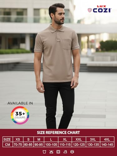 Image of Lux Cozi Men's T-Shirt with Chest Pocket | Polo T-Shirt for Man | Plain Casual Stylish | Half Sleeve| Cotton Blend Collar Polo T-Shirts for Men