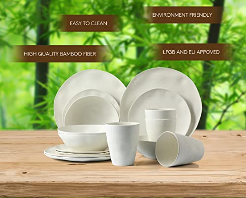 Lekoch Eco-Friendly Bamboo Dinnerware Set For 16 Pieces,Dinner Plate& Salad Plate& Cup &Soup Bowl For Christmas,Mother's Day,Camping,Rv,Bbq,Picnic,Home,Gift-Rich White #TOP1
