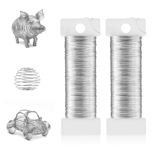 Nogeqi 2 Rolls Silver Craft Wire for Jewelry Making, 0.3mm Metal Jewellery Wire Bendable for Crafts Earring Beading Wrapping Sculpting DIY (164 Ft)