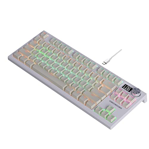 Lomiluskr LT84 Teclado mecánico con cable con retroiluminación multicolor, 84 teclas antifantasma, 2 colores teclas, cable desmontable (beige, interruptor dorado)