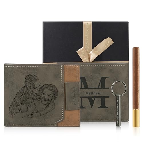 Mens Gift - Custom Wallet for Men Personalized Wallet Gift Set- Mens Birthday Gift Box Christmas Gift for Husband or Boyfriend