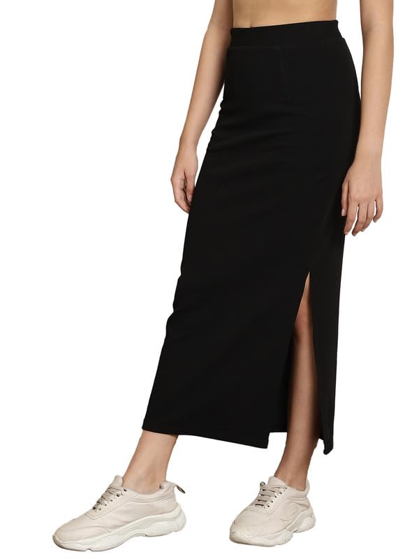 neudis Women Black Polyester Lycra High Waist Maxi Pencil Skirt with Side Slit-picture-45