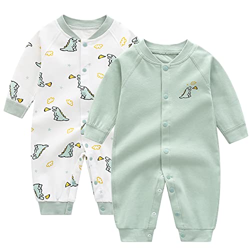 Image of Egaivtya Newborn Baby Boys Girl Romper Infant Long Sleeve One-Piece Outfits Toddler Button Jumpsuits, 2 Pack