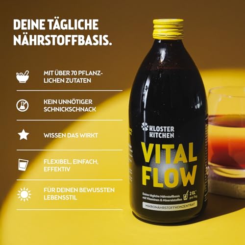 Kloster Kitchen Mikronährstoffkonzentrat Vital Flow | 500 ml - 31 Tage - 74 Zutaten | Obst, Gemüse & Kräuter - Vitamine, Mineralstoffe & Spurenelemente | Mikronährstoffe Saft Flüssig Vegan