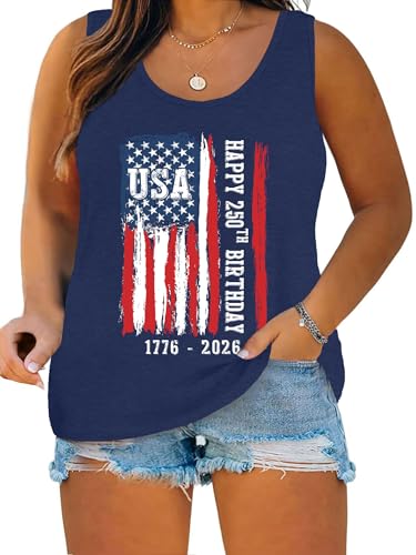 Image of Ithalt Plus Size 4th of July Tops for Women American Flag Tank Tops USA Patriotic Shirts Red White and Blue Sleeveless
