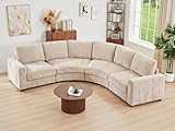 ORRD Curved Sectional Sofa, Convertible L Shaped Couch with Deep Seat, Boucle Modular Sectional Sofa with Pillows, Curved Chenille Comfy Corner 4 Seat Couch for Living Room, Beige