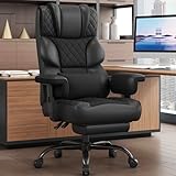 Vonesse Big and Tall Office Chair, Ergonomic High Back Computer Chair with Soft Adjustable Armrests, Gaming Chair with Lumbar Support, Executive Chairs with Footrest (PU Leather + Mesh Fabric,Black)