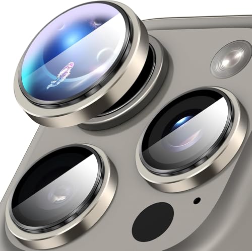 Image of PACK OF 2 Natural Titanium Camera Lens Protector for iPhone 16 Pro / 16 Pro Max / 15 Pro / 15 Pro Max HD Clear 9H Tempered Glass, Scratch & Drop Resistant Camera Guard, Case Friendly Waterproof Camera Lens Cover