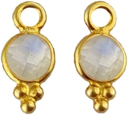 Gold Plated 925 Sterling Silver Handmade Tiny Pendant 4mm Round Shape Natural Multi-Gemstone Bezel Set Dainty Charms for Necklace, Earrings and DIY Jewelry Making- Selling Per Piece