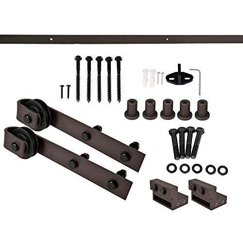 TMS K Series Stained Solid DIY Knotty Pine Wood Interior Double Sliding Barn Door with Sliding Hardware Kit (36\'\' X 84\'\', Carbon Gray)
