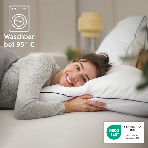 Blumtal Kopfkissen 80x80 cm - Nackenkissen mit anpassbarer Füllung - 100% Mikrofaser & waschbar bis 95 Grad - höhenverstellbares Kissen