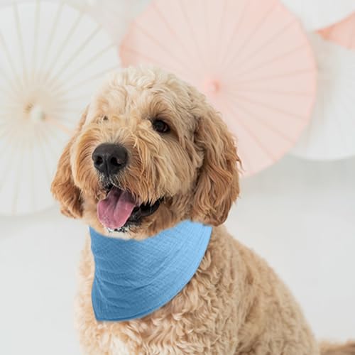 ICEMOOD Haustier-Baumwoll-Bandanas mit verstellbarem Druckknopf für kleine Welpen – Einfarbiges Hundehalstuch,Blau,M