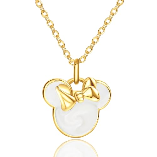 PAODIA S925 Sterling Silver Plated Gold Sweet Mouse Necklace With Bow White Dropper Cute Mouse Animal Exquisite Fashionable Necklace Anniversary Romantic Birthday Gift for Her Mom Daughter Women