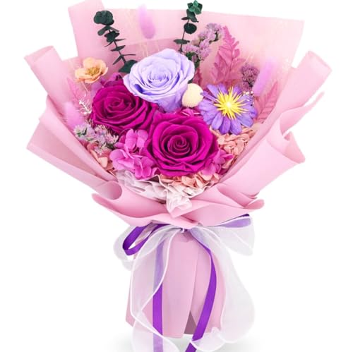 jabeick Preserved Flowers for Delivery, Purple Flowers Fresh Bouquet with Gift Box, Forever Eternal...