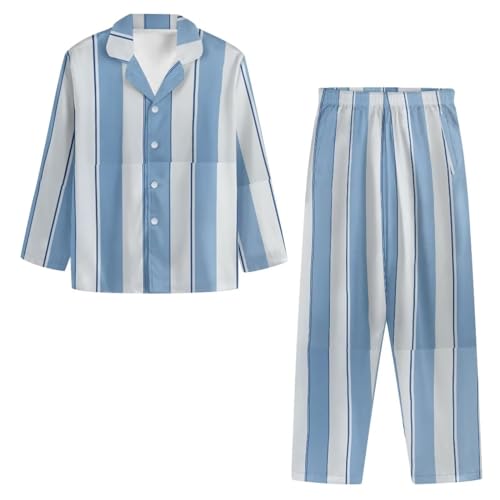Modysero Long Sleeve Unisex Pajama Sets Comfy Soft Button Down Collar Neck 2 Piece Sleepwear with Pocket