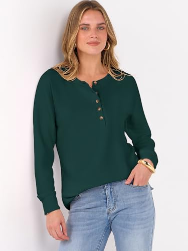 Image of ANRABESS Women's Waffle Knit Henley Top Long Sleeve Shirts