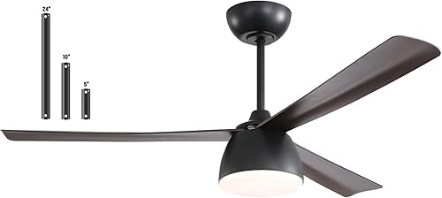 Sofucor Ventilador de techo de 52 pulgadas con luces con control remoto para exteriores, ventilador de techo negro con luz regulable, LED integrado,