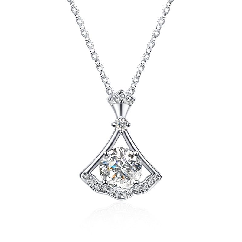 CHAOKEELRASilver Pendant Necklace for Women - S925 Sterling Silver with 18K Gold Plated, Fan-Shaped Skirt Pendant and 1-Carat D-Color Moissanite. Graceful and Auspicious!