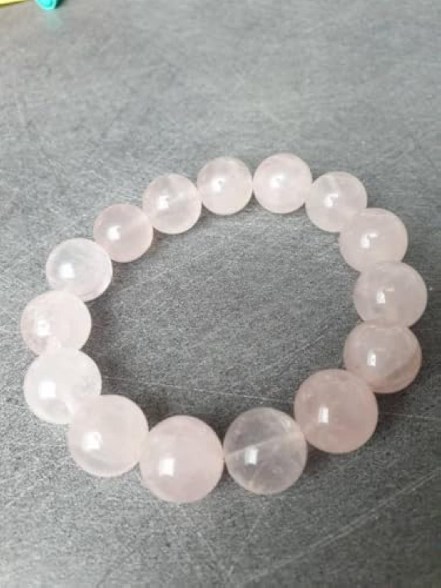 Natural Rose Quartz 14mm Round Bead Stretchable Bracelet, Unisex