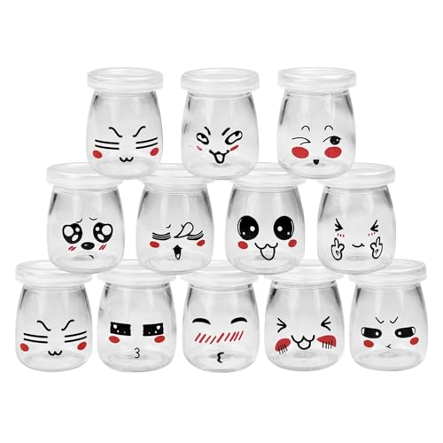 Skynzor 12 Piezas Tarros de Cristal con Tapa, Vasos Yogurtera Transparentes, Recipiente para Yogur Cristal Reutilizable, Botes Cristal para Yogures para Mermelada, Miel, Postres y Natillas(100ML)