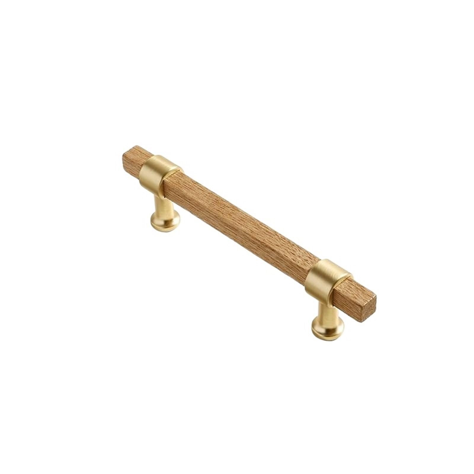 LADFRTYU Wooden Handles 2pcs Walnut Wooden Kitchen Cabinet Knobs and Handles Shoe Handle Gold Cupboard Door Pulls Hardware(CJ-1906-ASH-96mm)