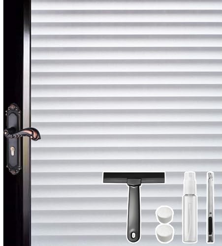 DUOFIRE Window Film Window Privacy Film, Anti UV Removable Frosted Privacy Film, Static Cling Glass Film No Glue Window Sticker for Bathroom Bedroom Office (17.4 x 78.7 inch)，Blinds Pattern