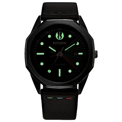 Image of Citizen Men's Eco-Drive Star Wars Darth Vader Black Ion Plated Case Watch with Gray Leather Strap, Black Dial (Model: BM7498-00W)