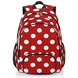 YPPAHHHH School Backpack for Boys Girls, Red White Polka Dot Elementary School Bags Polka Dot Lightweight Bookbag Laptop Backpack Casual Daypack Rucksack for Kids Teens