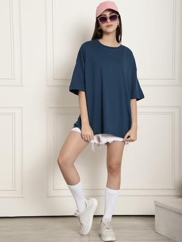 Image of Style Go Pure Cotton Oversized Baggy Fit Drop Shoulder Aesthetic & Cool Graphic Printed Half Sleeve Tshirt for Women || Trendy Tees || Casual Loose Korean T-Shirt