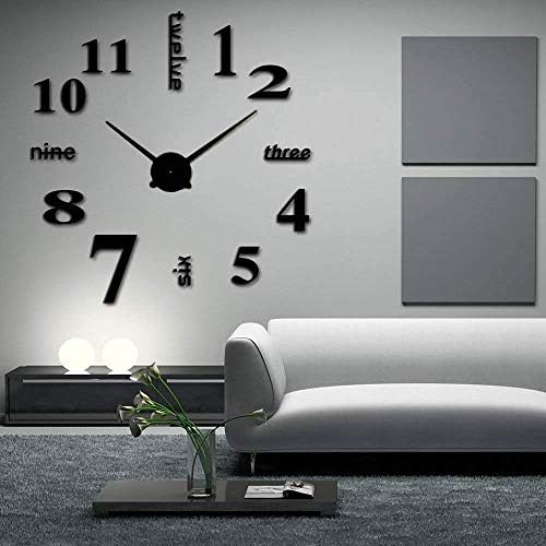 Elikeable Modern 3D Frameless Large 3D DIY Wall Clock Watches Hours DIY Decorations Home for Living Room Bedroom (black)