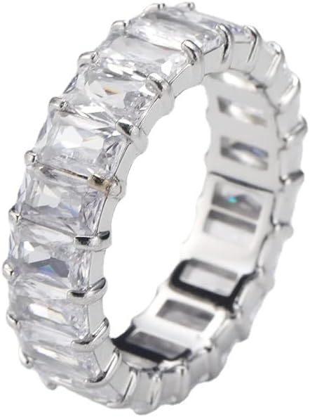 Women's 316L Stainless Steel Eternity Ring Colorful Cubic Zirconia Band Wedding Engagement Promise Ring Size 6-10