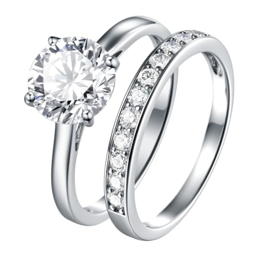 2ct Round Moissanite Bridal Set, D Color VVS1 - VVS2 Clarity, 925 Sterling Silver, Moissanite Anniversary, Engagement, Wedding Ring Set for Women - Hidden Gems Jewelry - Size 5-10