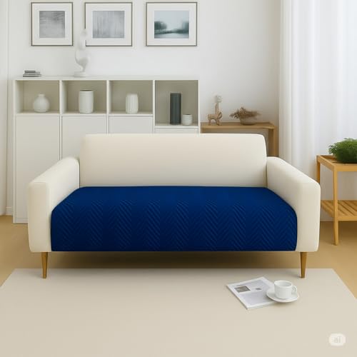 Image of Amazon Basics - Velvet Quilted Make Your Own Sofa Cover |2 Seater | Multi-Layered Fabric |120cm x 70cm | 350 GSM | Color - Navy Blue