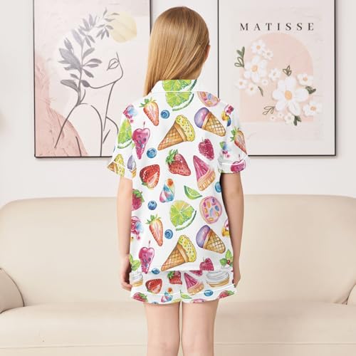 ALAZA Sweet Blueberry Ice Cream Satin Pajamas Set Short Sleeve Button Down Sleepwear Summer Pjs 2 Piece4