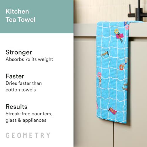 GEOMETRY Tea Towels – Spring & Summer Collection – Quick-Dry, Ultra-Absorbent, Reusable Microfiber Kitchen Towels for Drying & Cleaning - At The Pool - 1 Pack - image 2