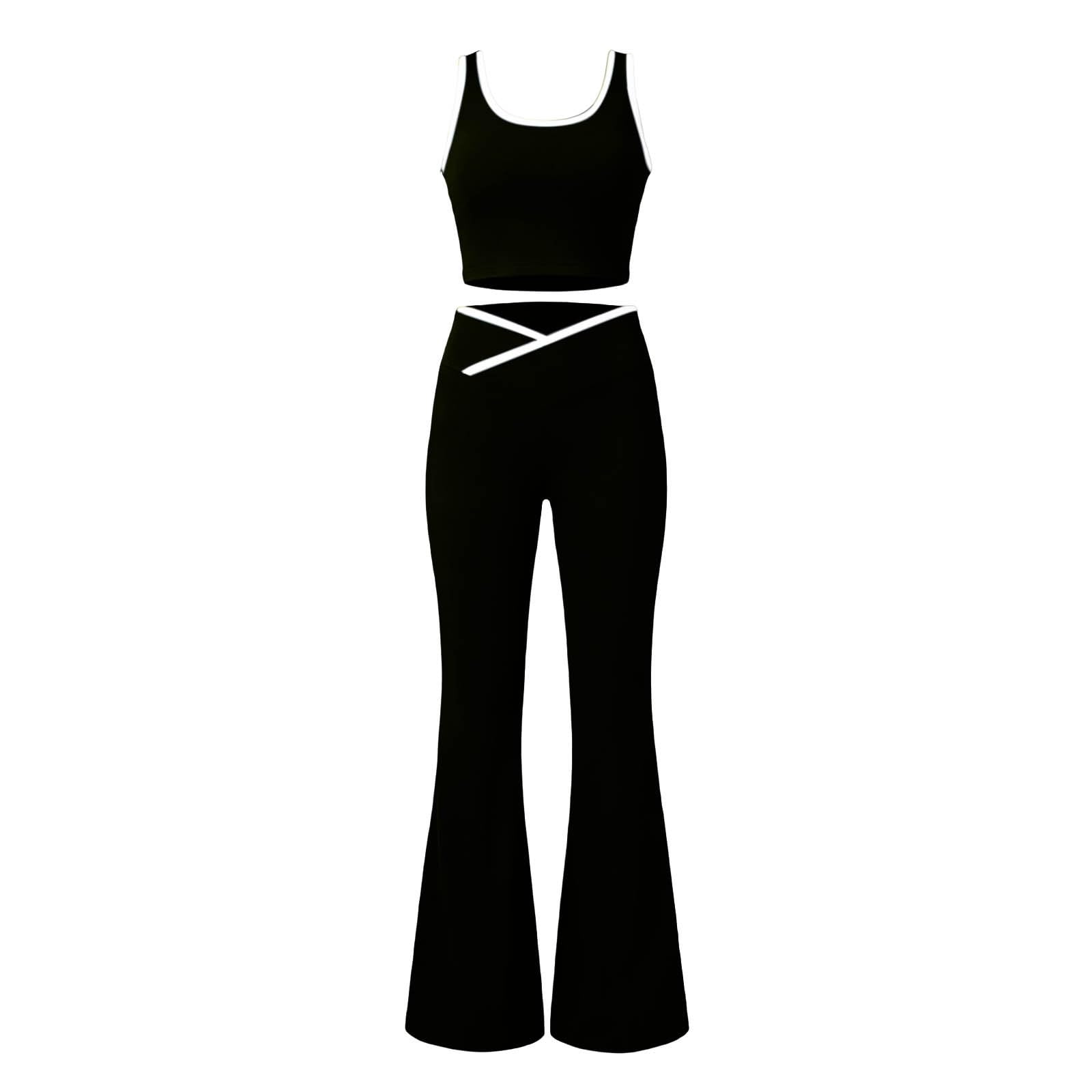 Freizeit Zweiteiler Damen Sommer Tank Top und Yogahose Set Elegant 2 Teiler Bequeme Sportanzug Einfarbig Yoga Outfit Einfarbige Jogginganzug Weich Activewear Trainingsanzug