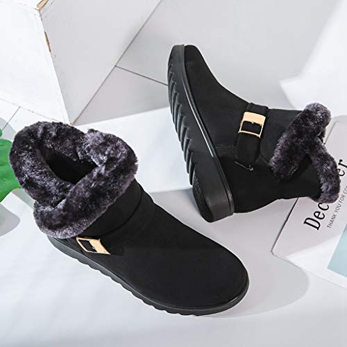MIOKE Women's Winter Fur Snow Ankle Boots Buckle Suede Waterproof Zipper Anti-slip Warm Snow Short Booties2