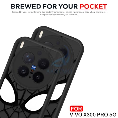Image of AESTMO Back Case Cover for Vivo X300 Pro 5G Cover | Spidey Face Mask Design | Silicone Case | Full Body Protection | Camera Protection Back Cover for Vivo X300 Pro 5G (Black)