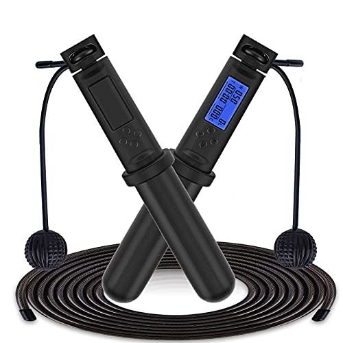 Jump Rope, Skipping Rope with Calorie Counter, Jumping Rope for Men, Women, Weighted Jump Rope Adjustable Length, Cordless Jump Rope for Speed Training, Endurance Training, Fitness