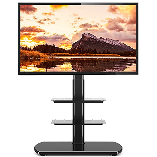 5Rcom Universal TV Floor Stand with 3 Shelves for 27 32 37 42 47 50 55 inch Plasma LCD LED Flat or Curved Screens TVs Corner TV Stand with Swivel Mount and Height Adjustable,Black