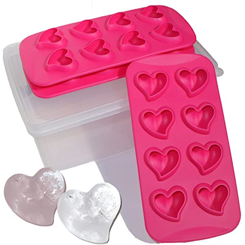 Ice Cube Tray for Freezer Silicone?Podleer Heart Shaped Ice Tray With Lid, Set of 3, 24 PCS Fun Shape Ice Mold For Iced Coffee, Whiskey & Cocktails, Easy-Release Chocolate Candy Molds, BPA Free
